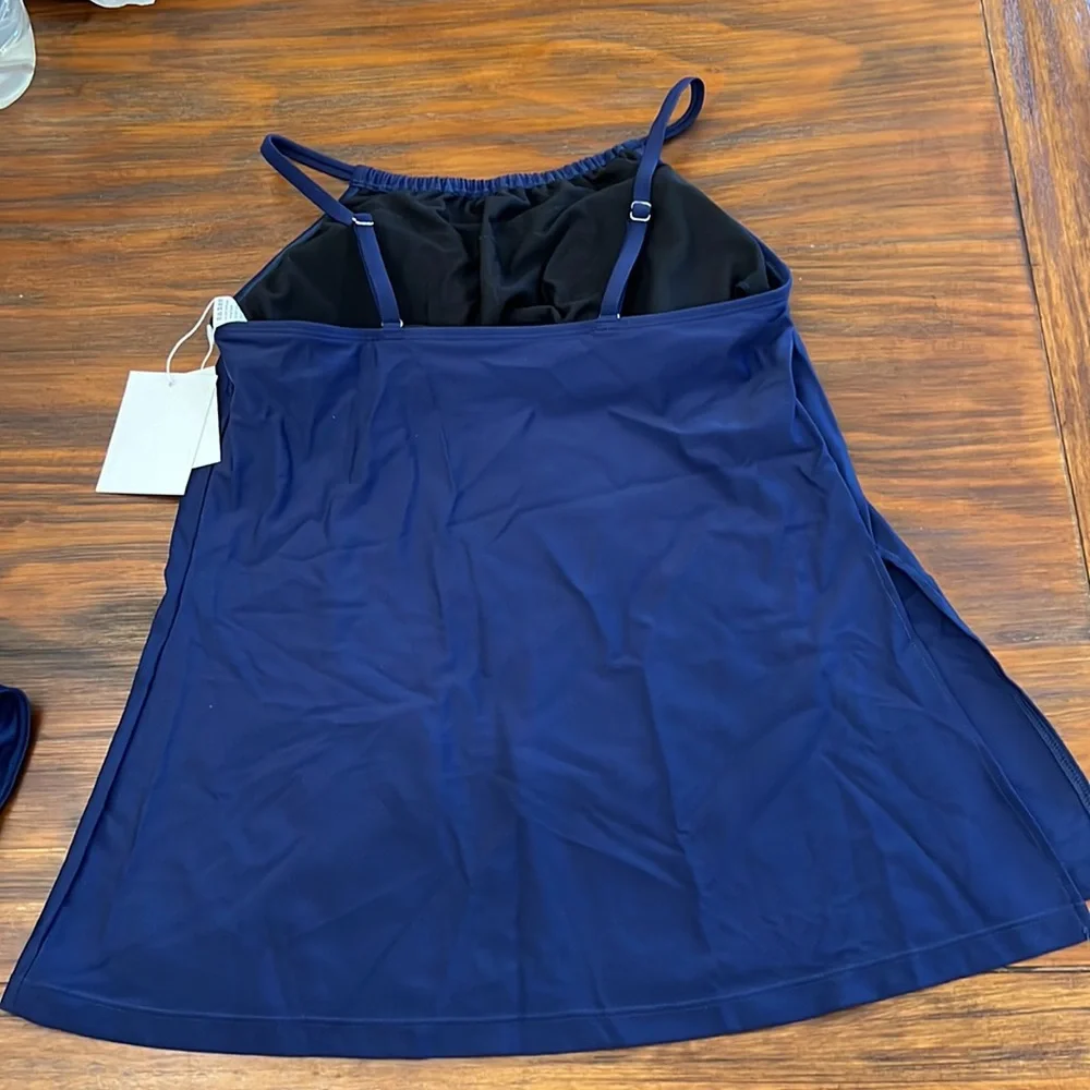 NWT{Hold Pose}Sz S High Neck Midnight Blue Tankini & Bottoms - Picture 5 of 14